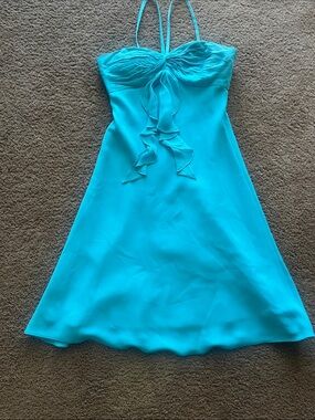 Nine West  Aqua Blue Ruffle Front Dress